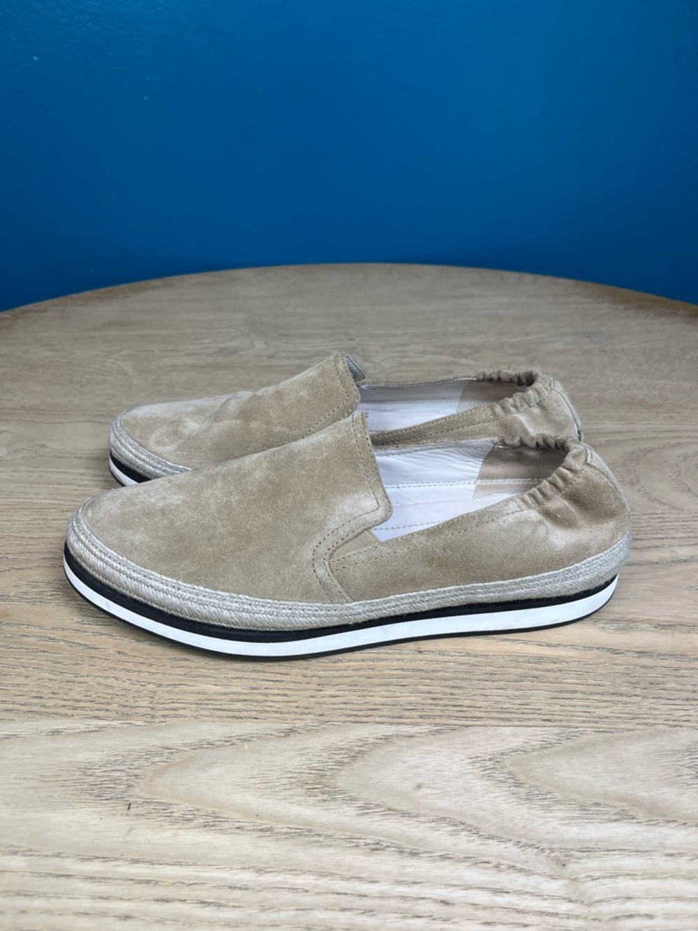 PRADA Saint Tropez Espadrille Slip On Platform Sneakers Tan Suede Size 7.5 - Picture 4 of 11